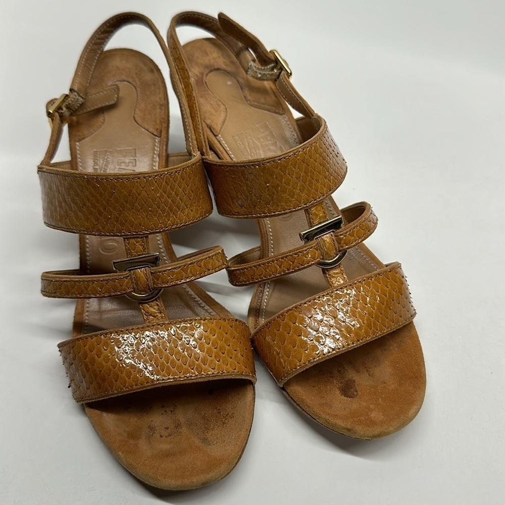 Ferragamo Sandals Shoes High Heel Open Toe Ankle Strap Cognac Brown Size 6 B - Picture 2 of 13
